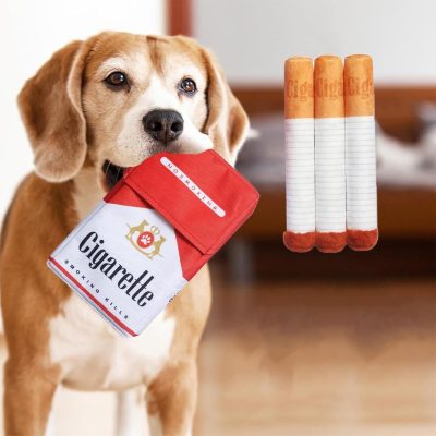 71osu95KMoL._AC_SL1500_ Funny Novelty Cigar & Box Dog Toy – Plush Squeaky Interactive Pet Chew Toy